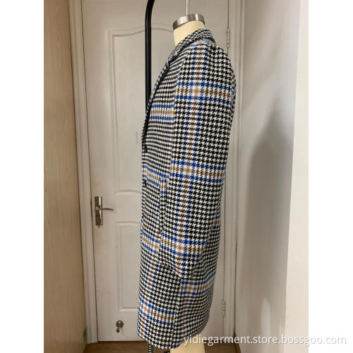 Men's Black Tweed Houndstooth Coat
